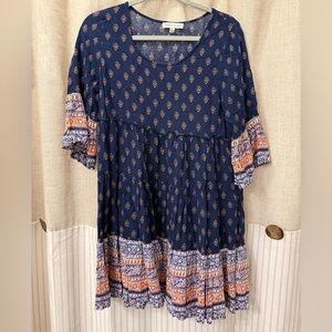 Navy and Pink Patterned Women's Dress